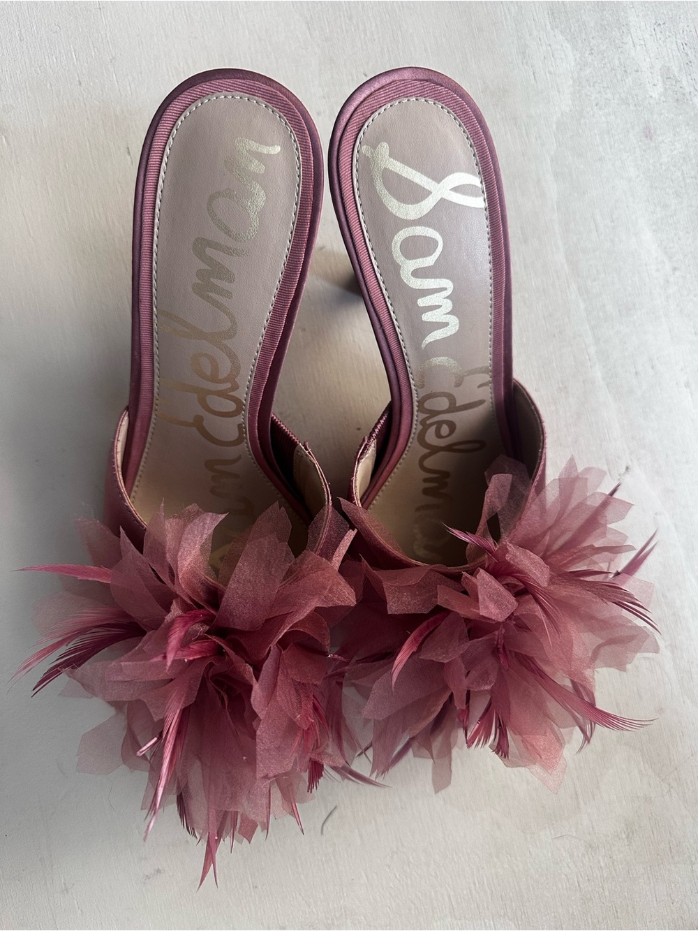 Sam Edelman Rose Pink Feathered Pom Slide Mules - Picture 7 of 8